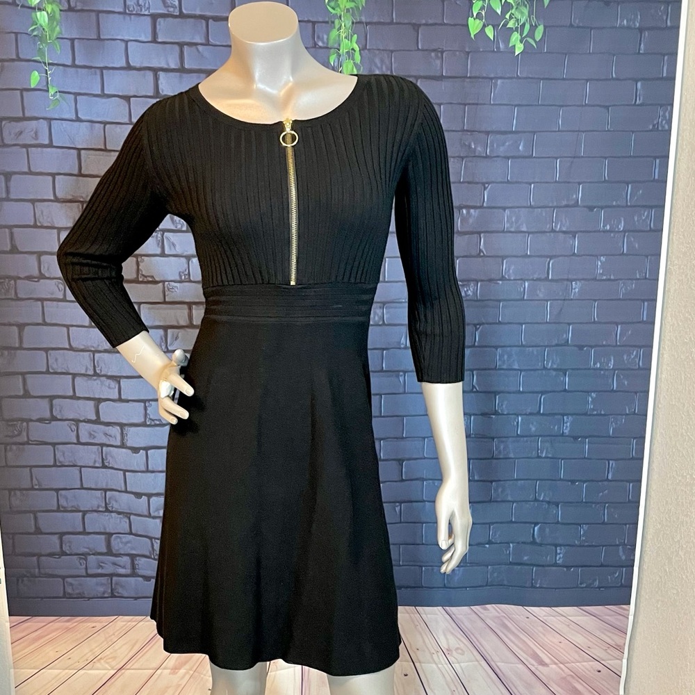 International Concepts (INC) petite, long sleeved, stretchy, black sweater dress
